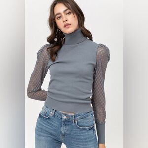 Love Tree Gray Puff Sleeve Turtleneck Sweater Size Large